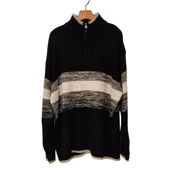 Vintage Southpole Sweater 1/4 Zip Rib Knit Ski Mens XL Black White Gray - Picture 1 of 12
